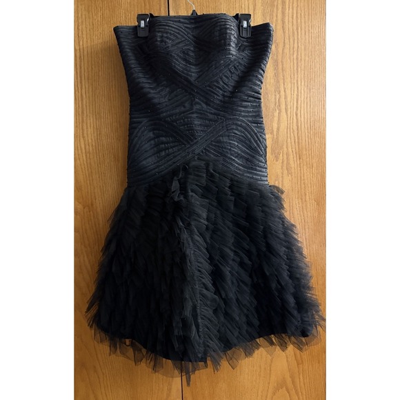 Vintage Sean Couture Prom 80s Dress Wm M Black Strapless Party Tulle Ruffles - Picture 1 of 14